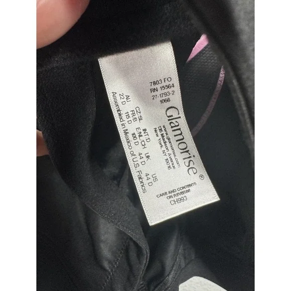 Glamorise Sports Bra Womens 44D Black Pink No-Bounce Camisole High Impact 1066 - Picture 5 of 6